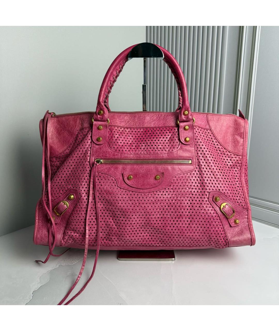 BALENCIAGA Розовая кожаная сумка с короткими ручками, фото 9