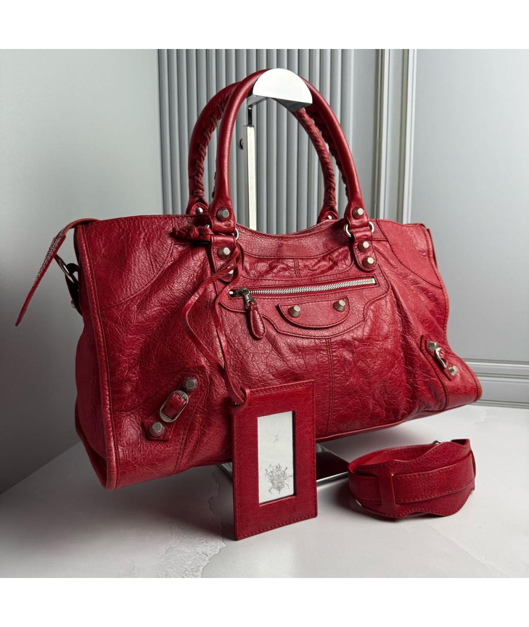 BALENCIAGA Красная кожаная сумка с короткими ручками, фото 4