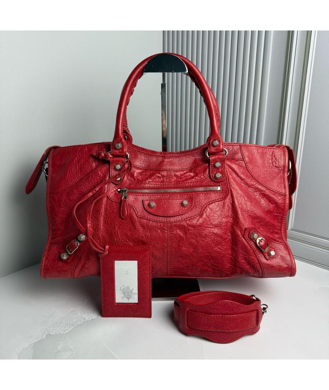 BALENCIAGA Красная кожаная сумка с короткими ручками, фото 8