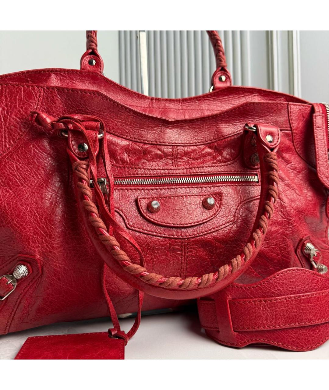 BALENCIAGA Красная кожаная сумка с короткими ручками, фото 2