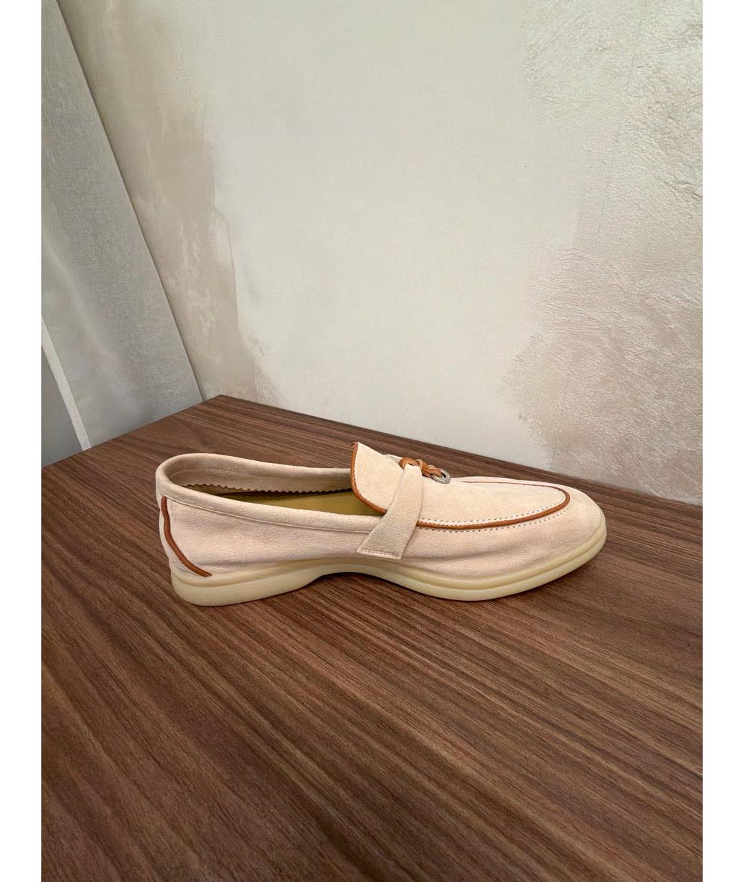 LORO PIANA Бежевые замшевые лоферы, фото 7