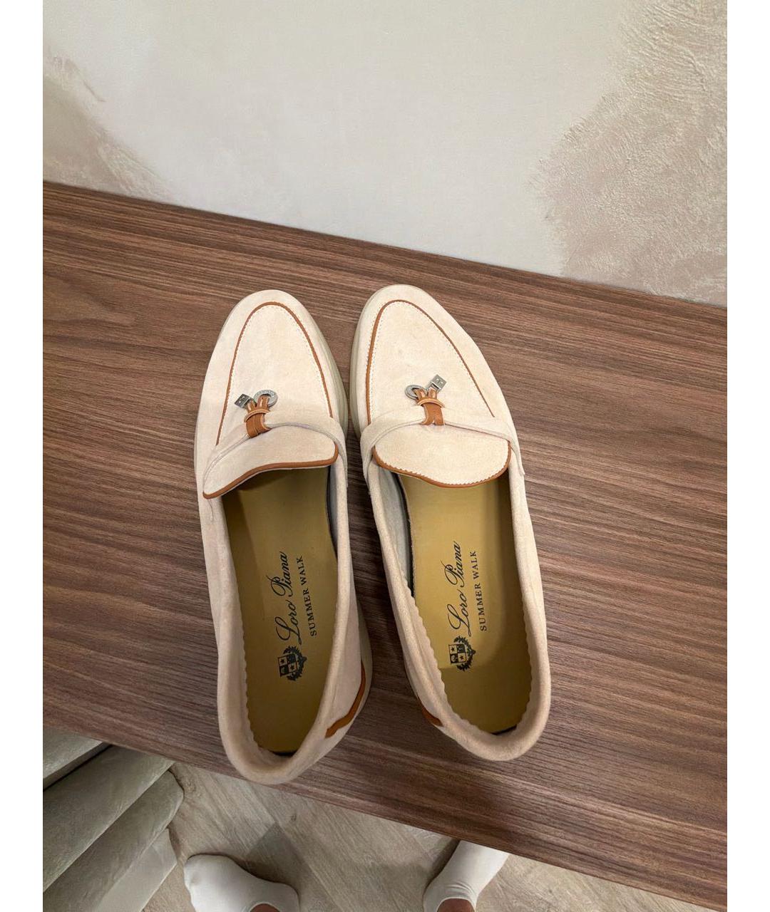 LORO PIANA Бежевые замшевые лоферы, фото 3