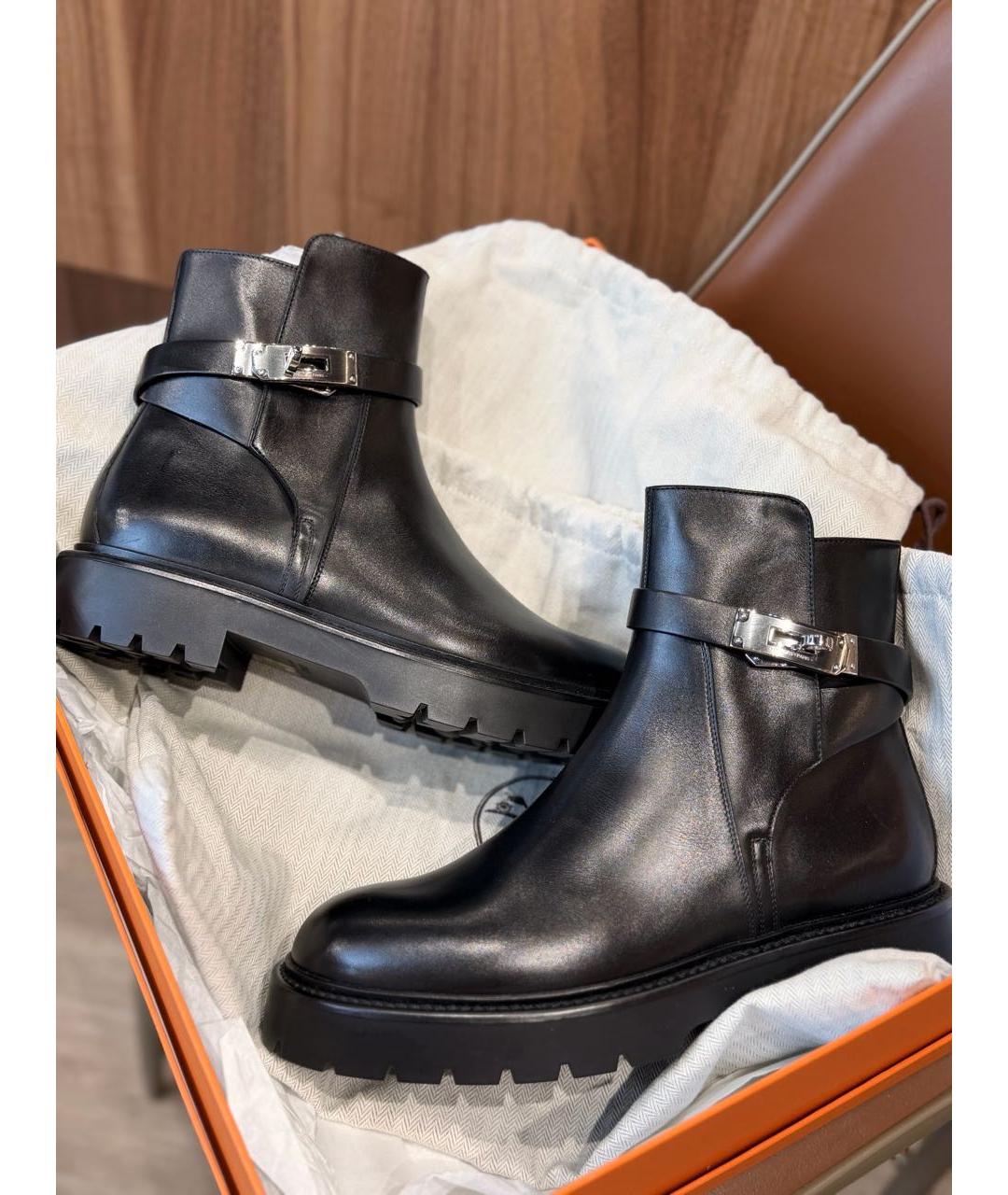 HERMES Черные кожаные ботинки, фото 2
