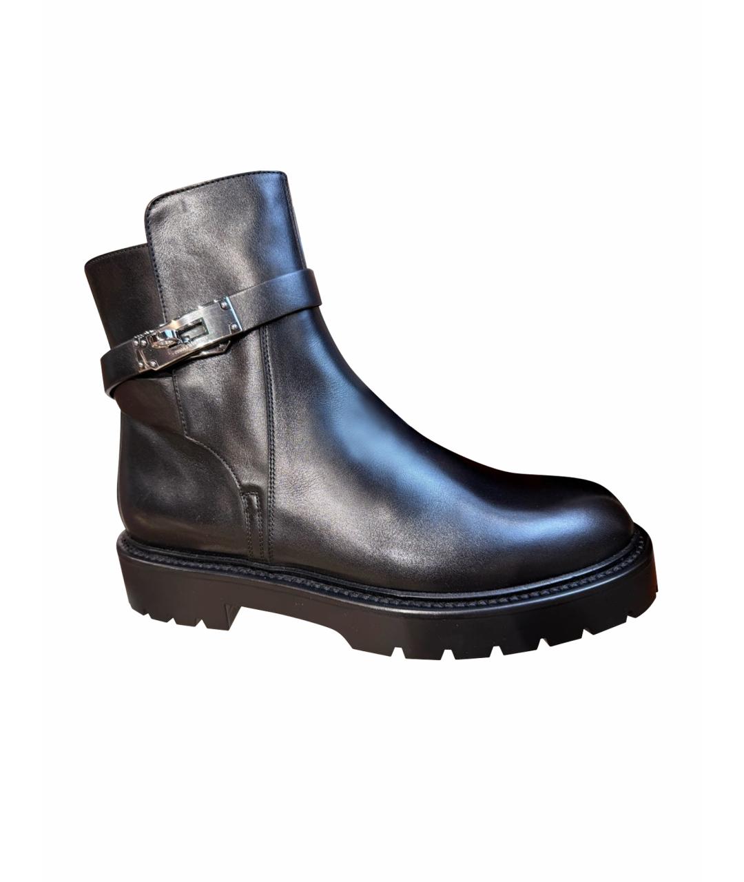 HERMES Черные кожаные ботинки, фото 1