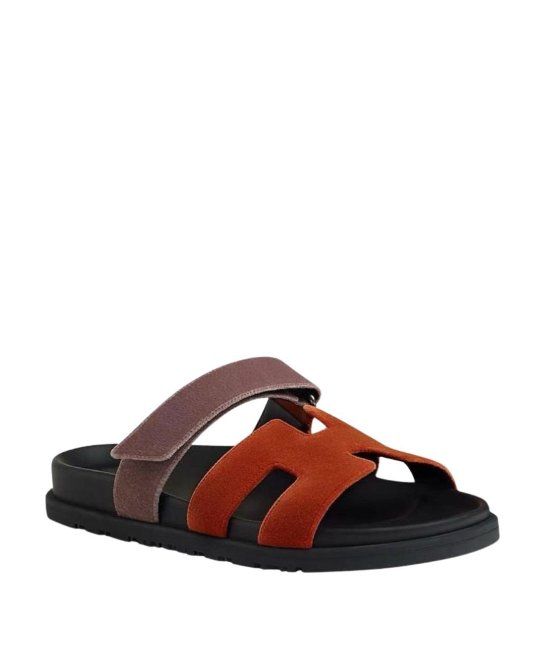 HERMES Мульти бархатные шлепанцы, фото 1