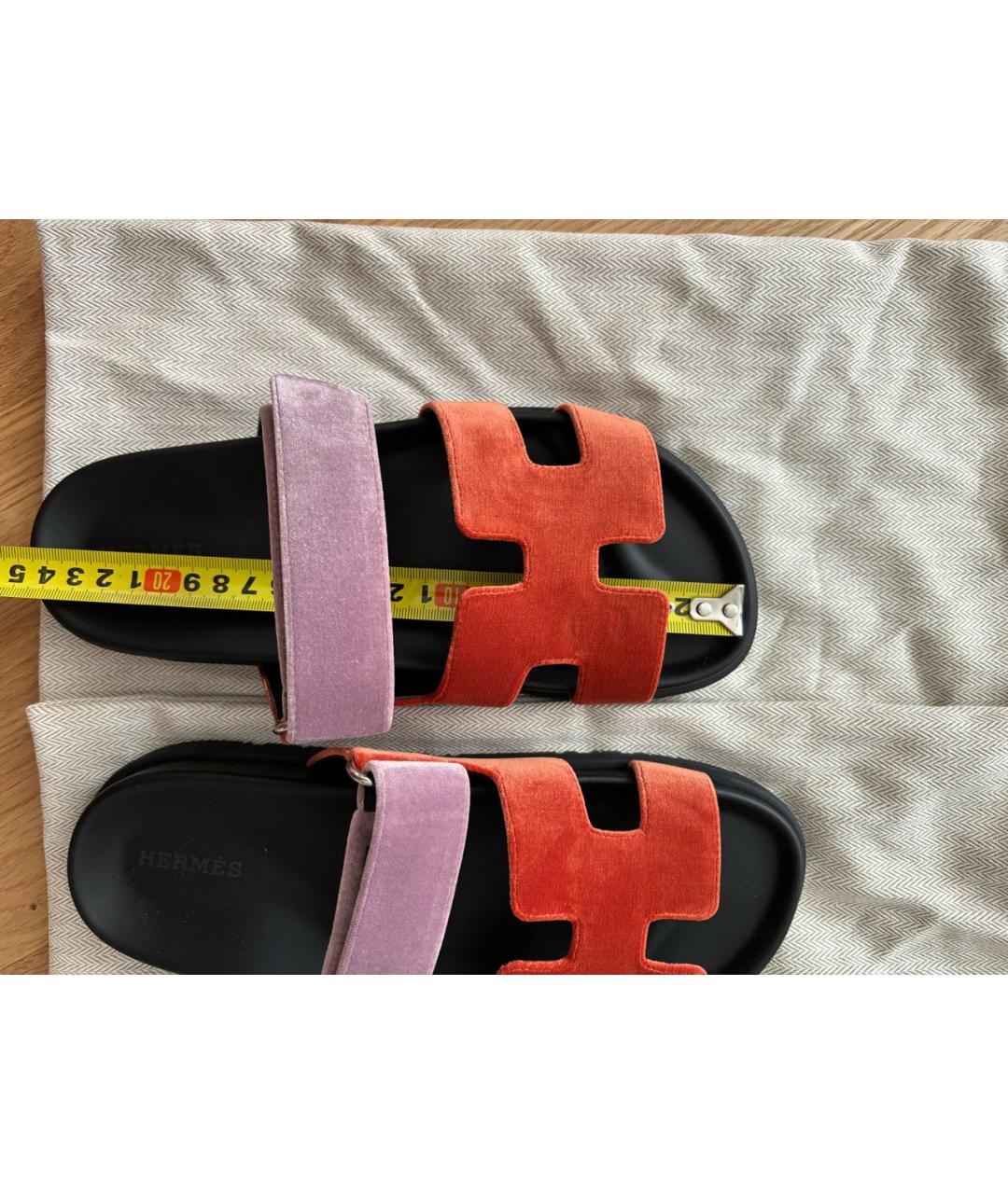 HERMES Мульти бархатные шлепанцы, фото 6