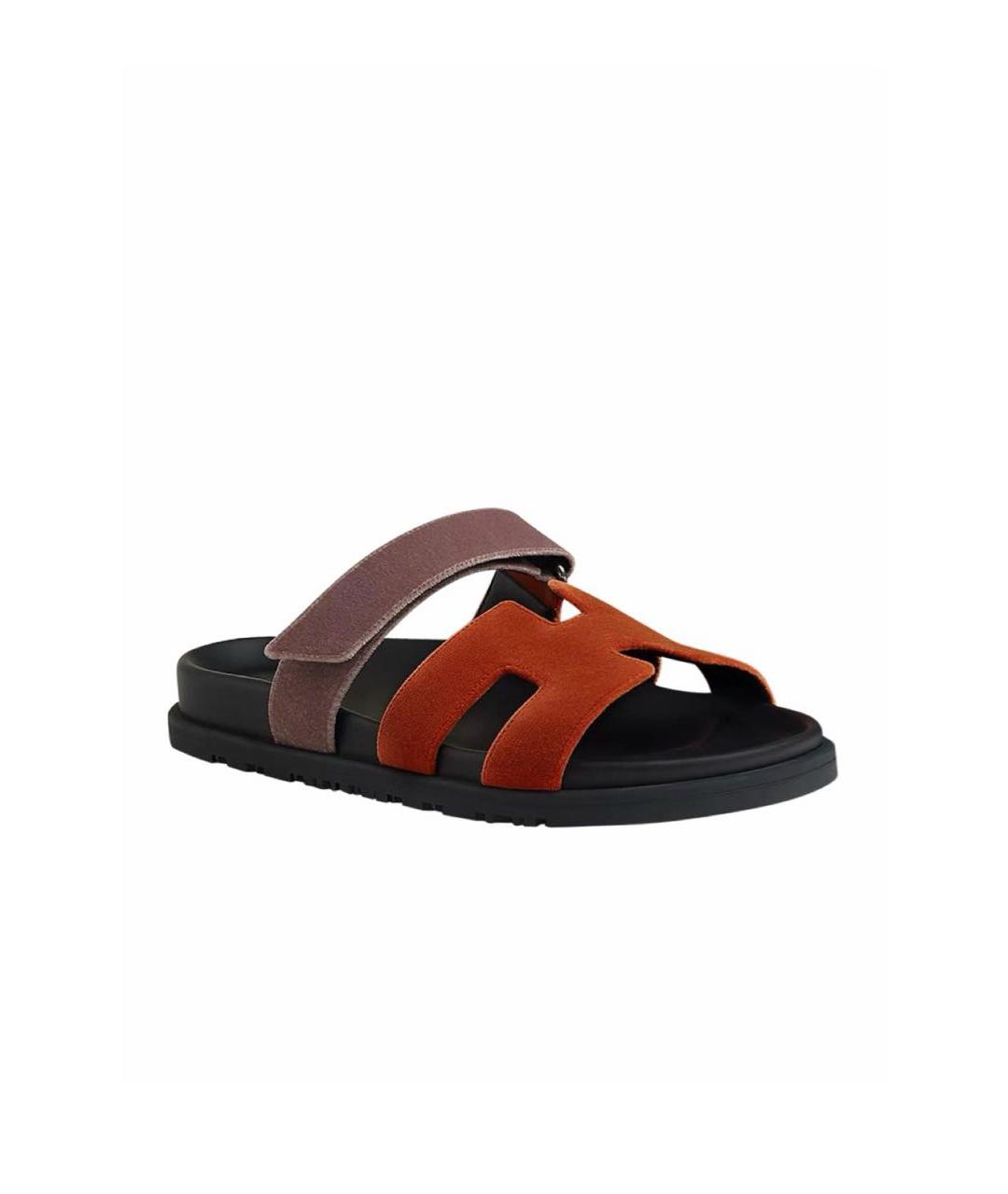 HERMES Мульти бархатные шлепанцы, фото 8