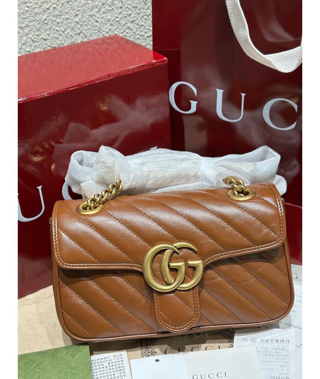 GUCCI Коричневая кожаная сумка через плечо, фото 2