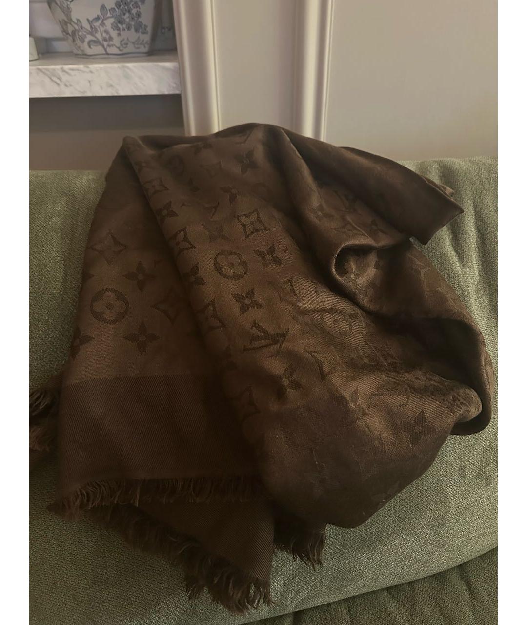 LOUIS VUITTON Коричневый шелковый платок, фото 4