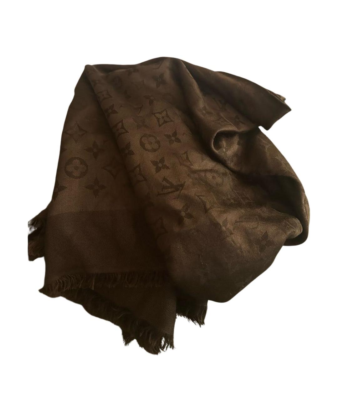 LOUIS VUITTON Коричневый шелковый платок, фото 1