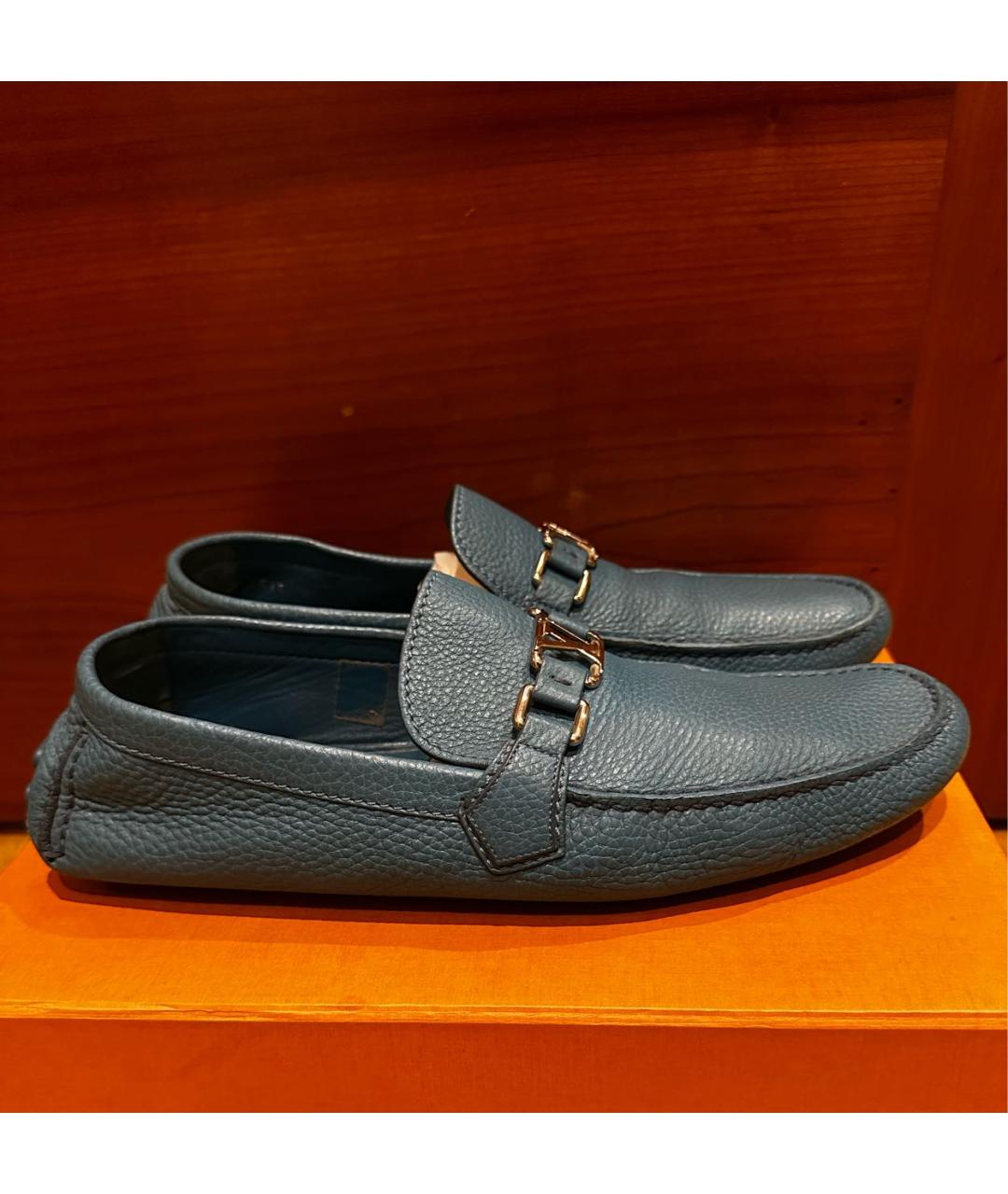 LOUIS VUITTON Синие кожаные мокасины, фото 9