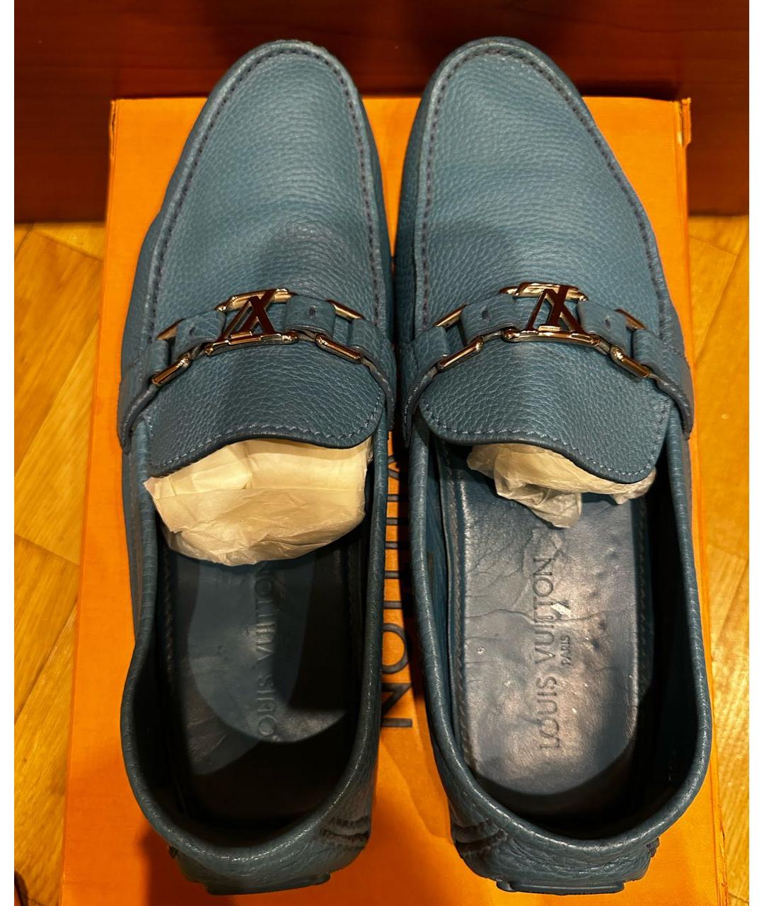 LOUIS VUITTON Синие кожаные мокасины, фото 3