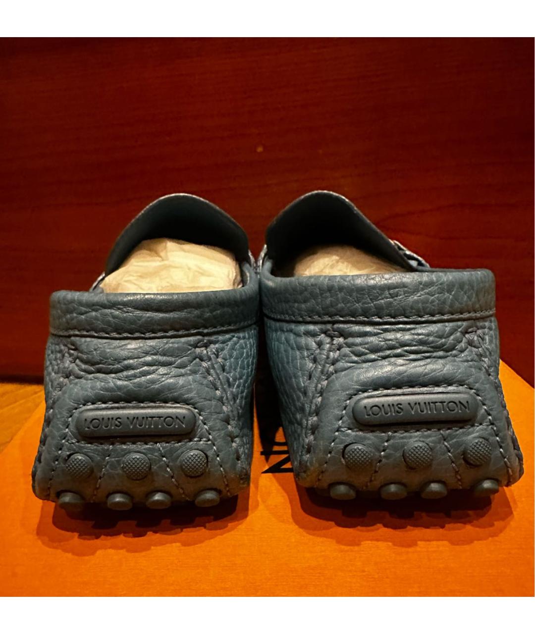 LOUIS VUITTON Синие кожаные мокасины, фото 4
