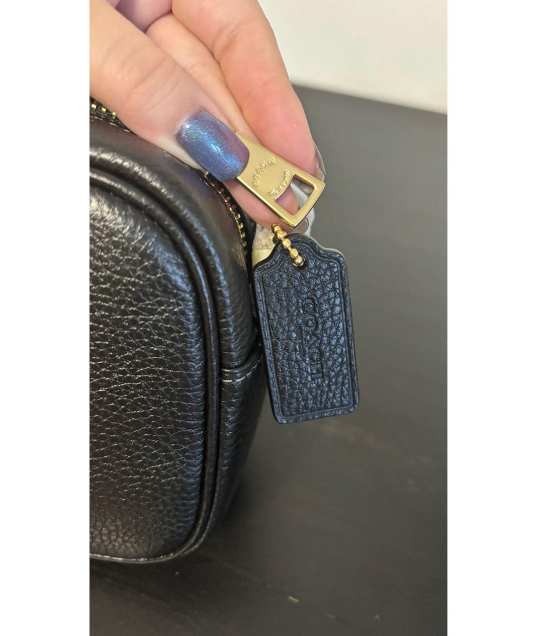 COACH Черная кожаная сумка с короткими ручками, фото 7