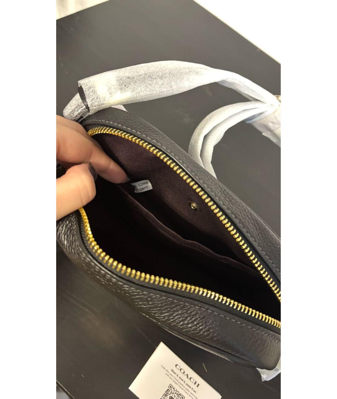 COACH Черная кожаная сумка с короткими ручками, фото 4