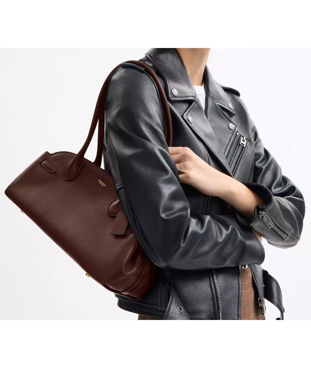 COACH Коричневая кожаная сумка с короткими ручками, фото 8