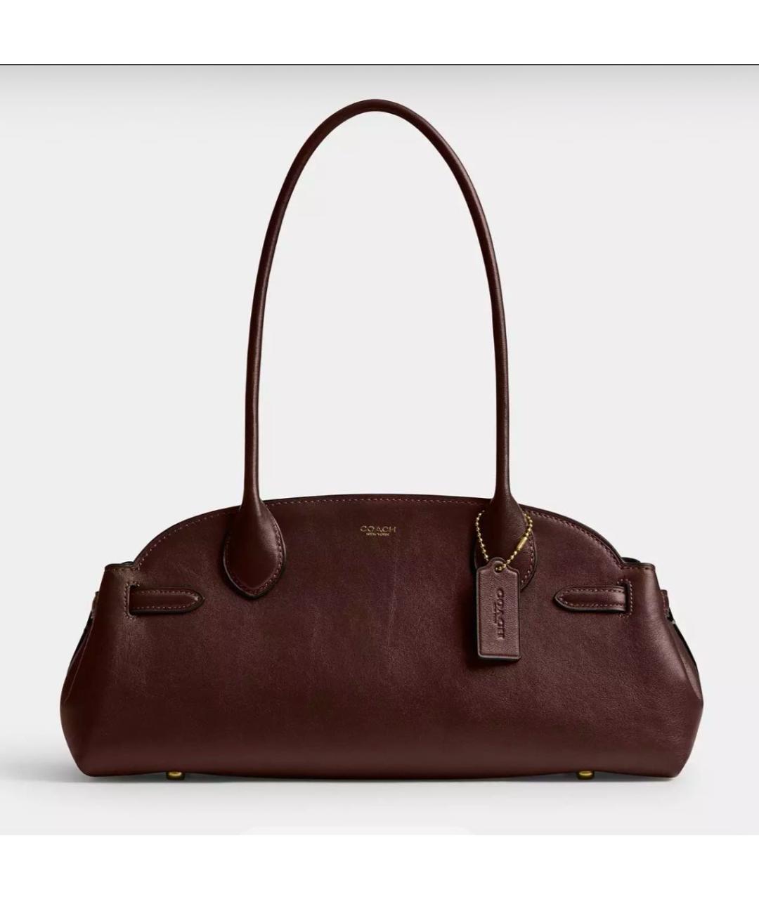 COACH Коричневая кожаная сумка с короткими ручками, фото 9