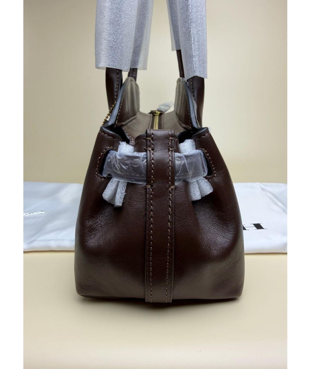 COACH Коричневая кожаная сумка с короткими ручками, фото 4