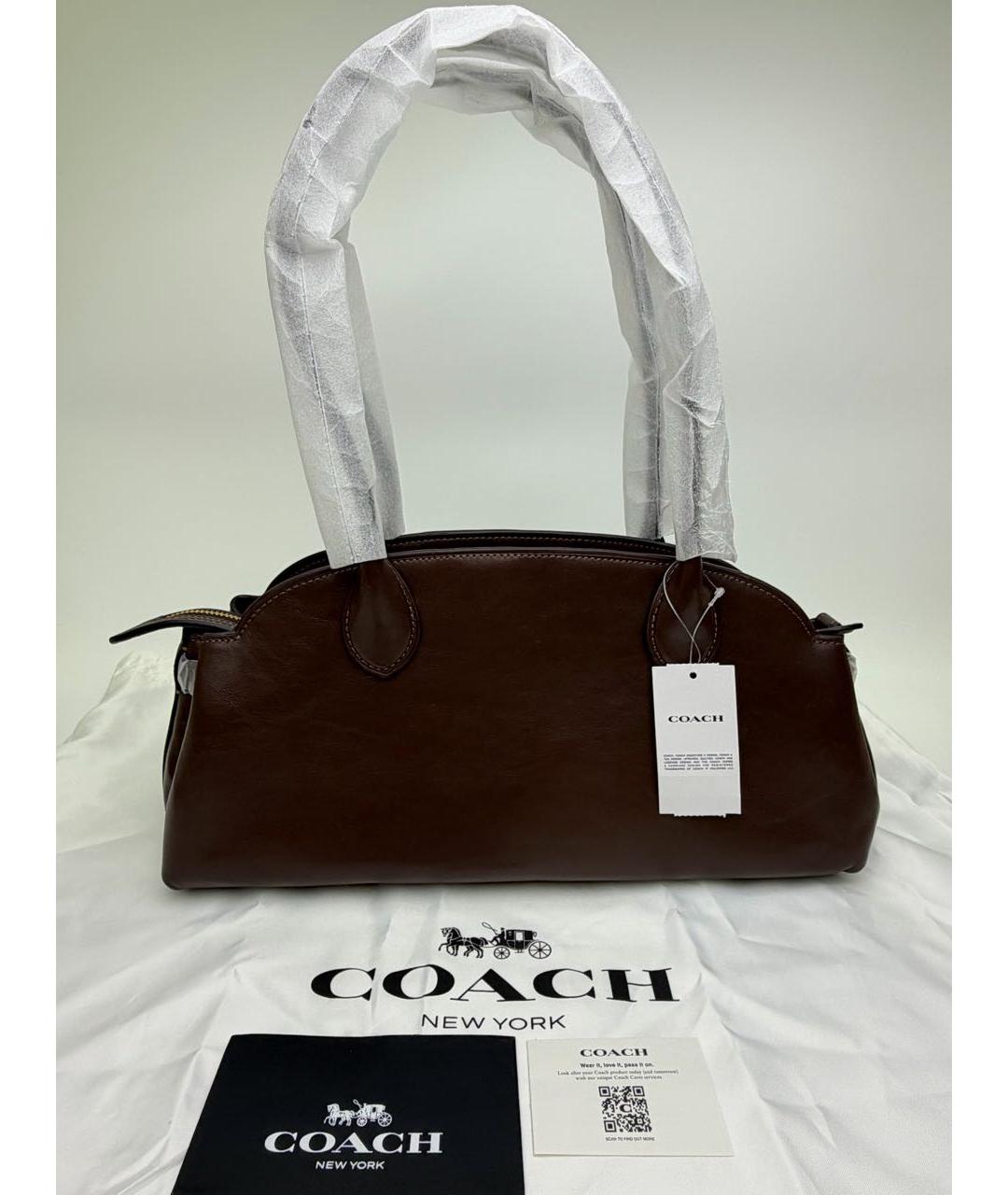 COACH Коричневая кожаная сумка с короткими ручками, фото 3