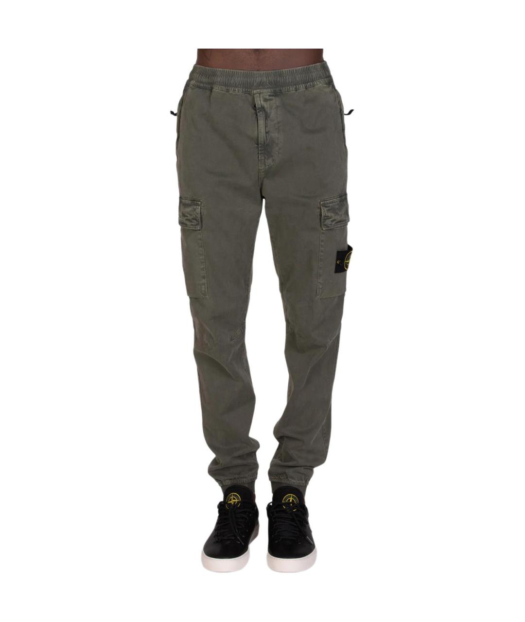 STONE ISLAND Зеленые хлопковые повседневные брюки, фото 3