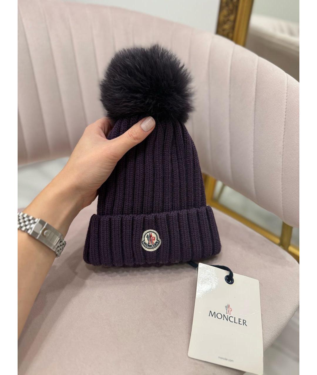 MONCLER Фиолетовая шерстяная шапка, фото 4