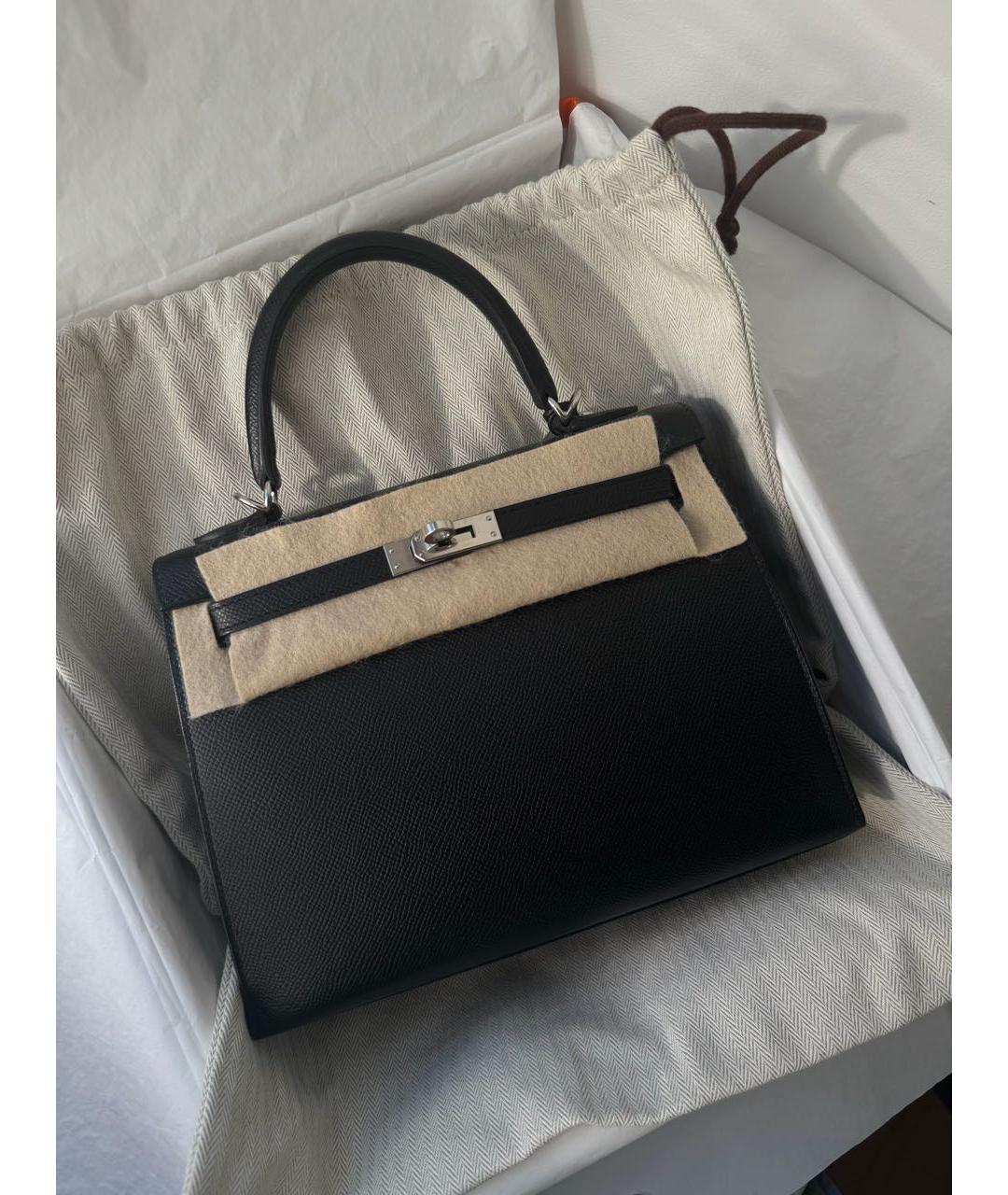 HERMES Черная кожаная сумка с короткими ручками, фото 2