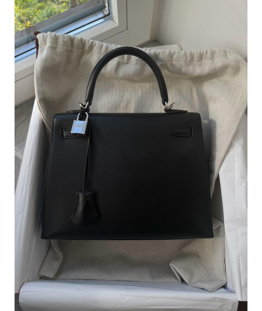 HERMES Черная кожаная сумка с короткими ручками, фото 8