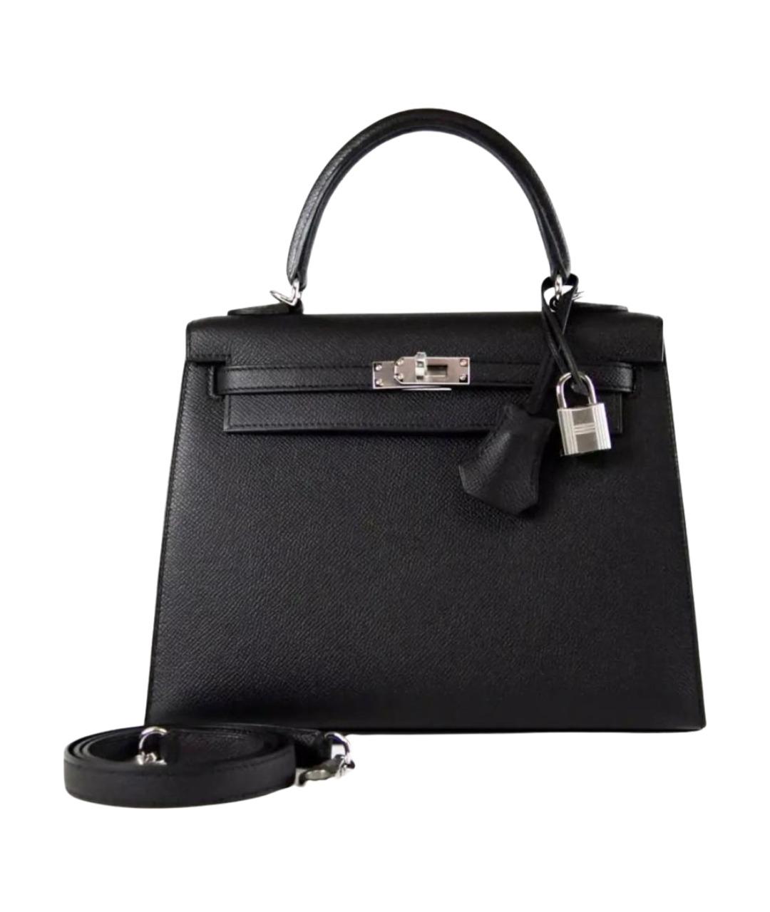 HERMES Черная кожаная сумка с короткими ручками, фото 1