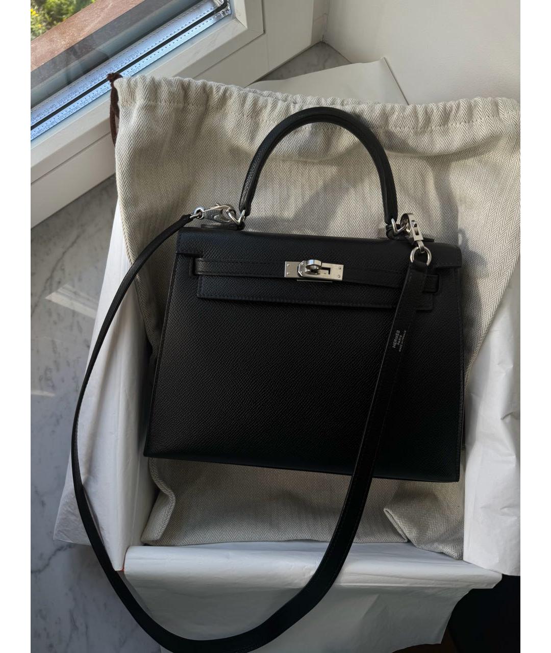 HERMES Черная кожаная сумка с короткими ручками, фото 7