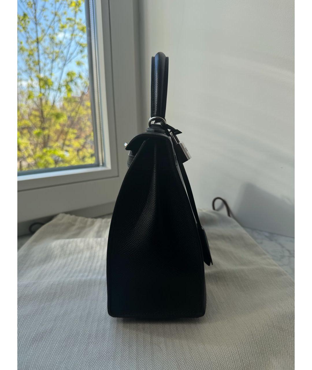 HERMES Черная кожаная сумка с короткими ручками, фото 4