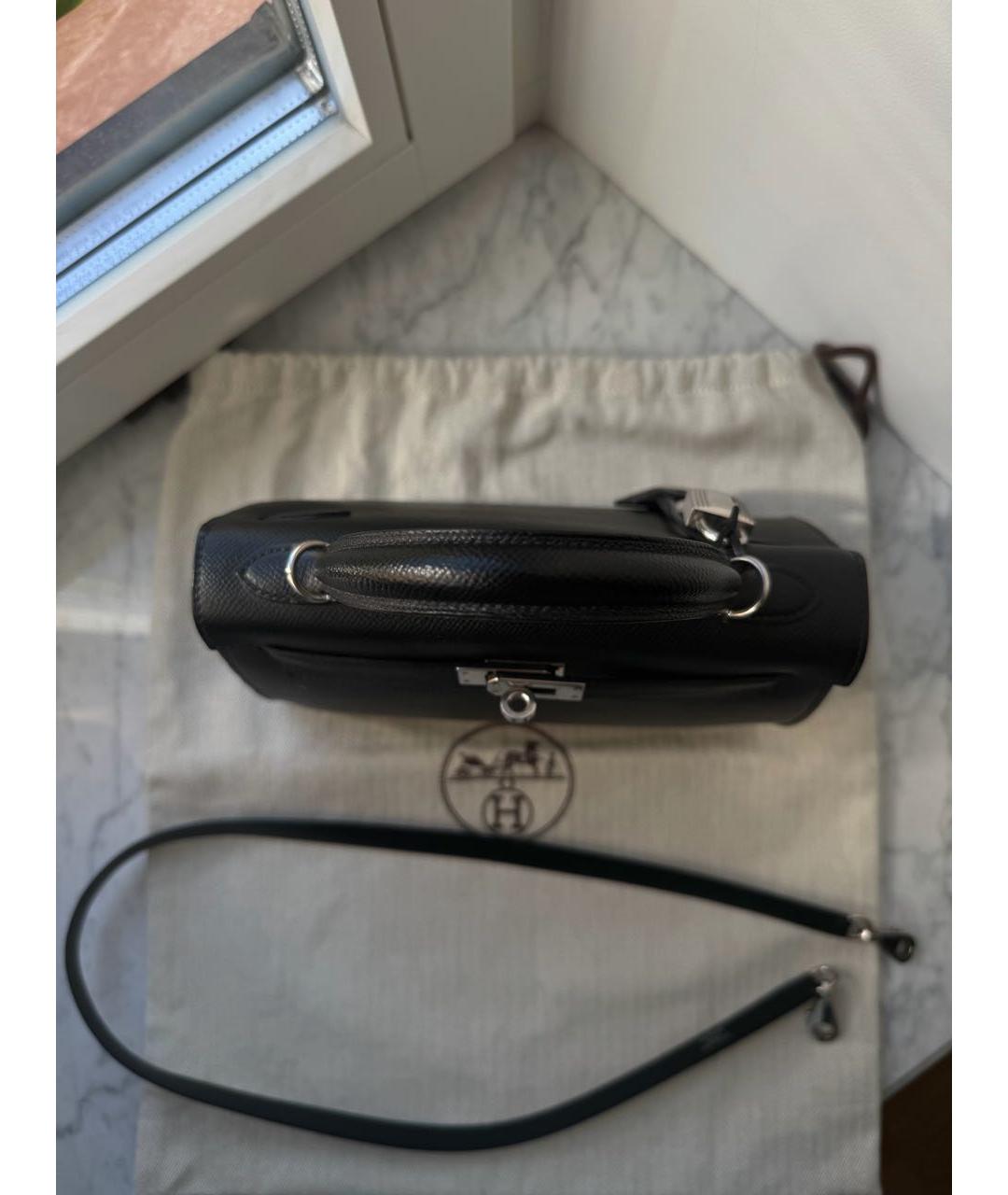 HERMES Черная кожаная сумка с короткими ручками, фото 5