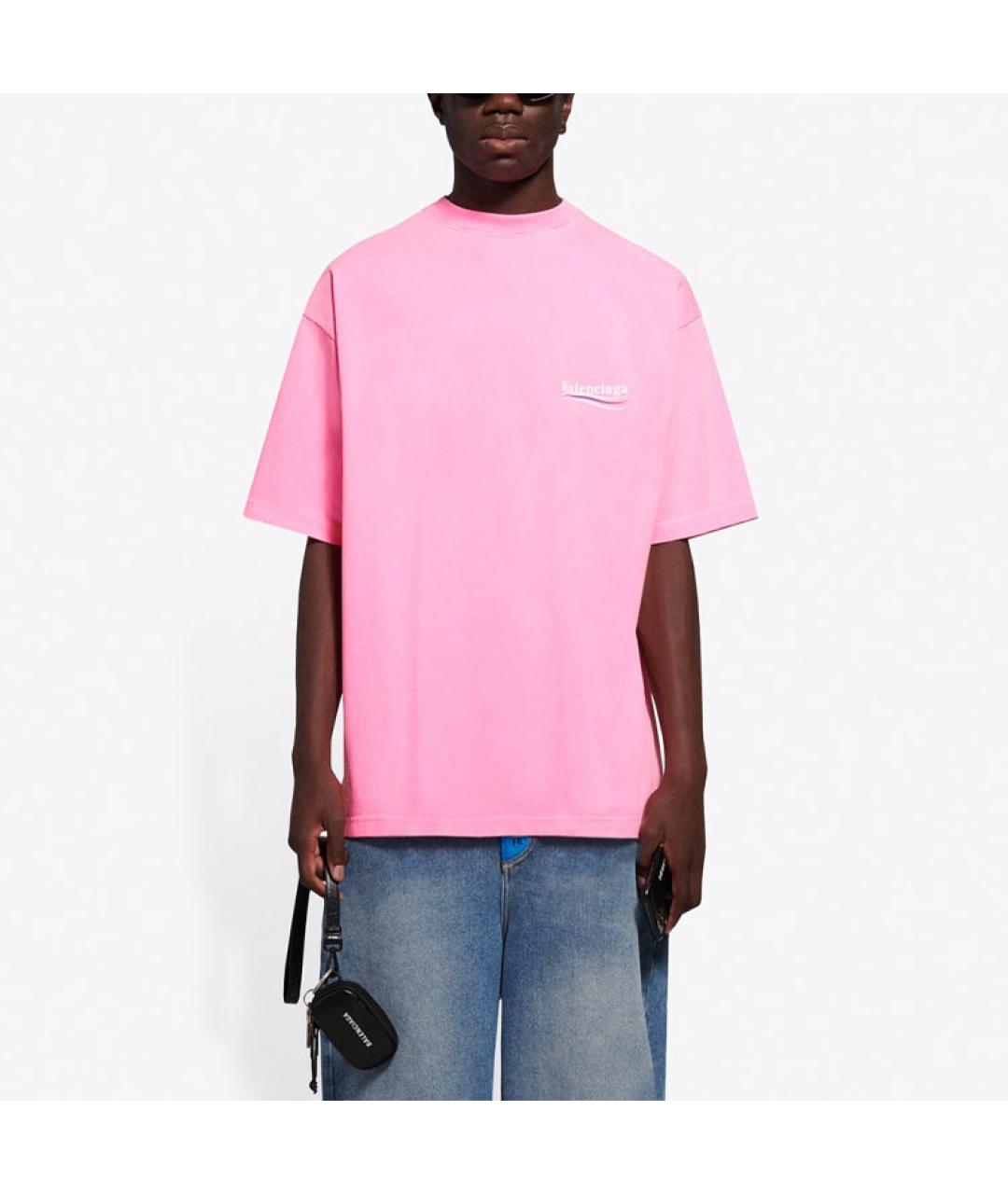 BALENCIAGA Розовая хлопковая футболка, фото 3