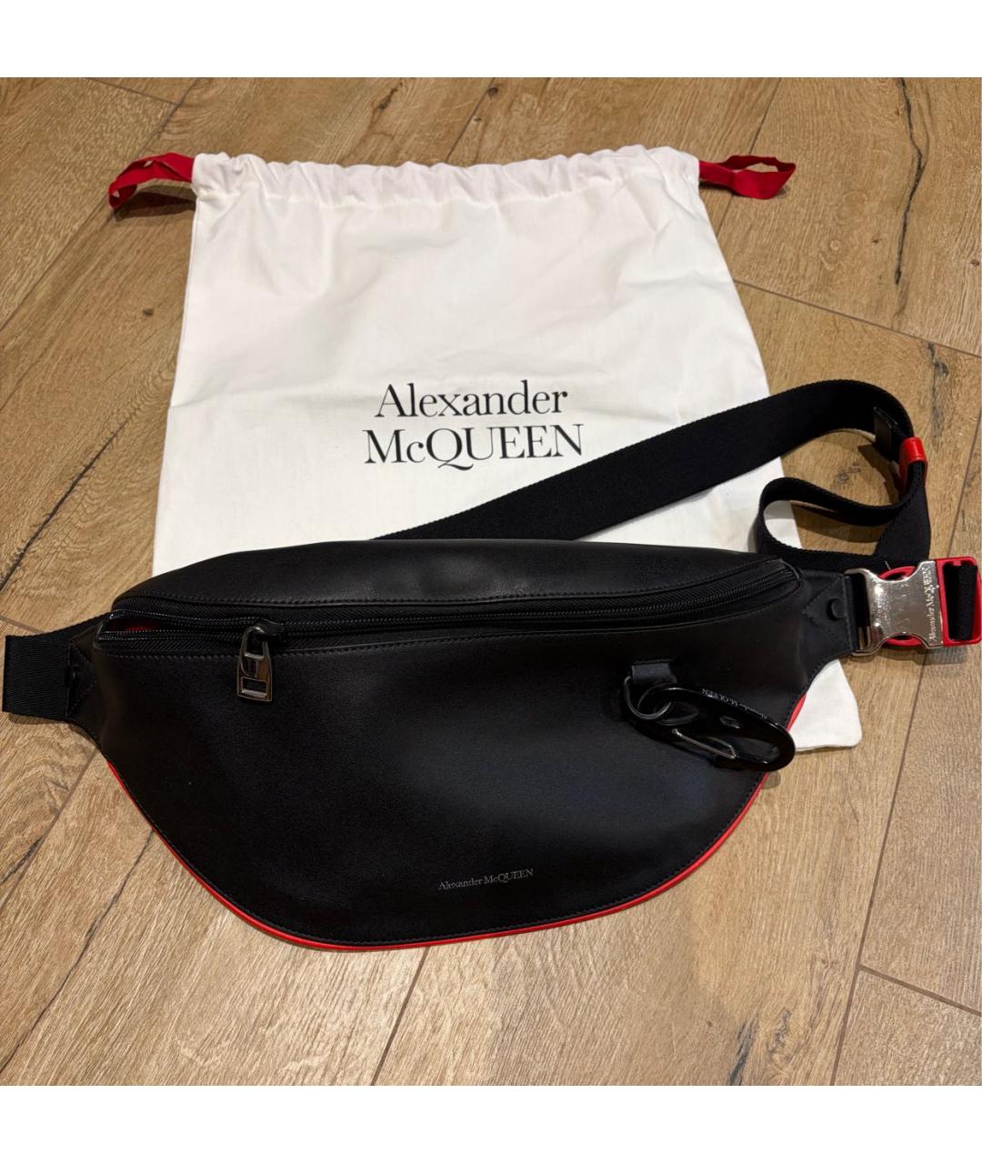 ALEXANDER MCQUEEN Черная кожаная поясная сумка, фото 5