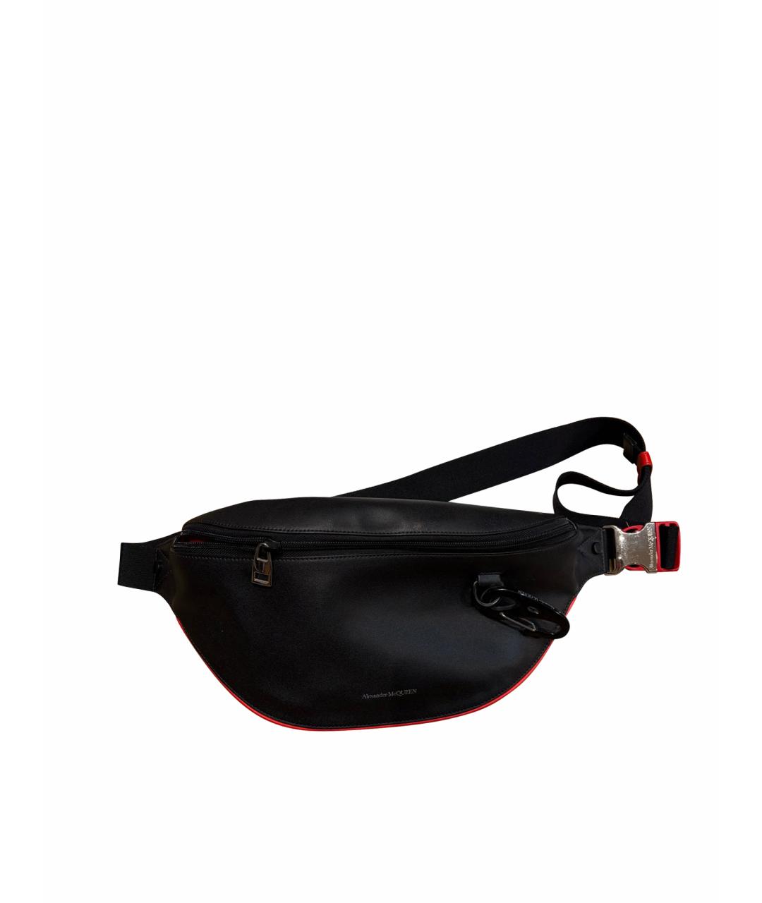 ALEXANDER MCQUEEN Черная кожаная поясная сумка, фото 1