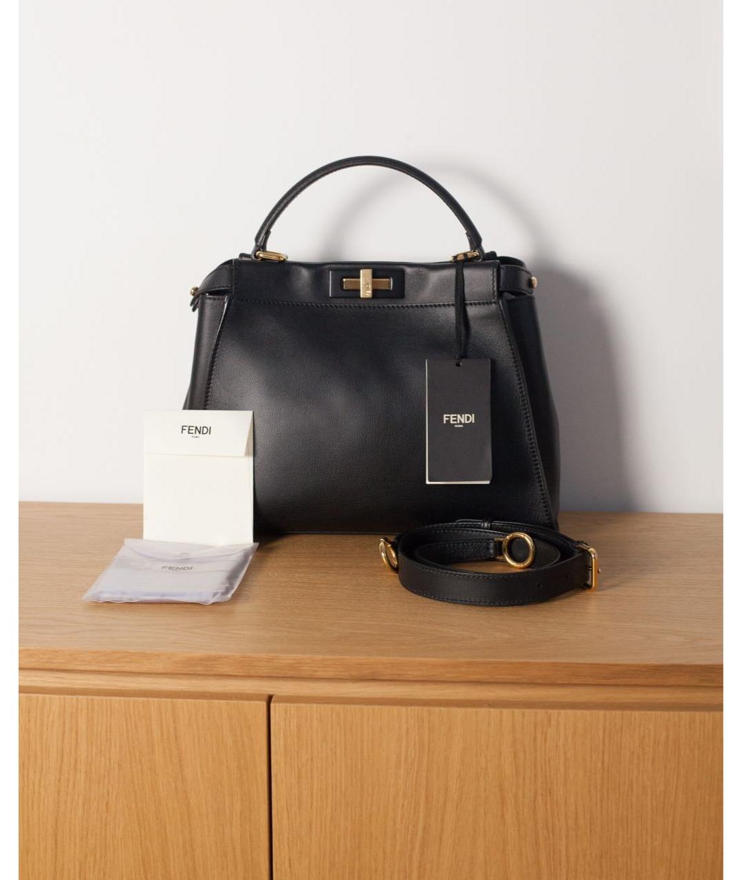 FENDI Черная кожаная сумка с короткими ручками, фото 2
