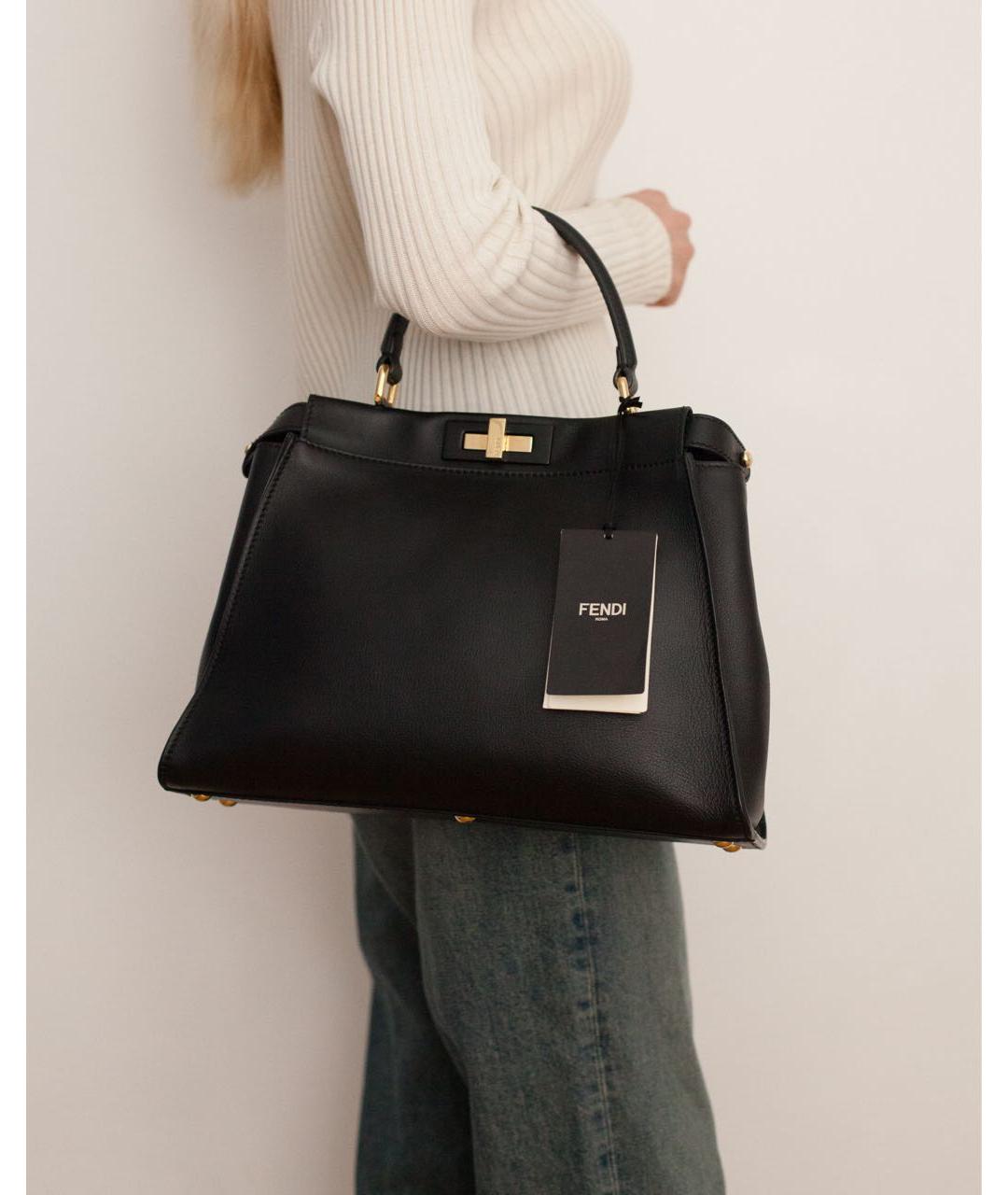 FENDI Черная кожаная сумка с короткими ручками, фото 4