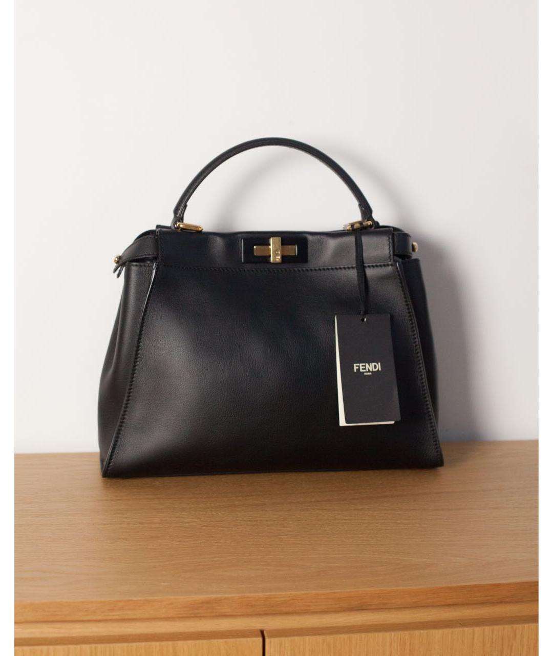FENDI Черная кожаная сумка с короткими ручками, фото 9