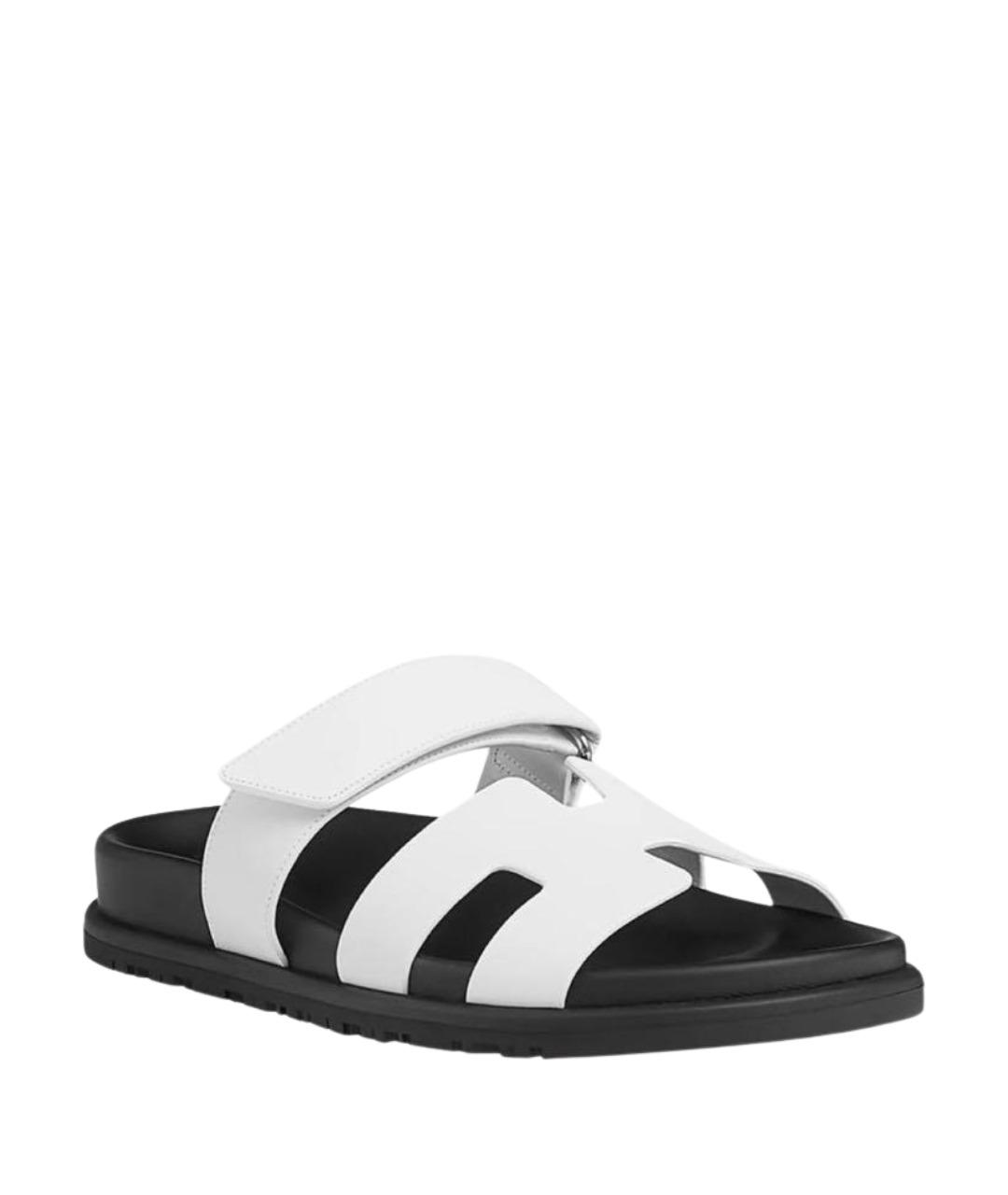 HERMES Белые кожаные шлепанцы, фото 1