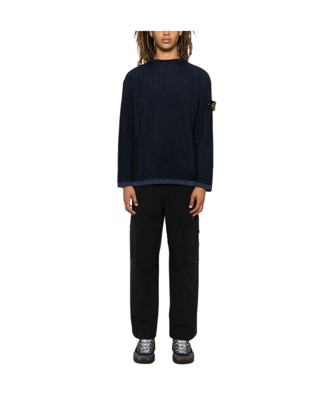 STONE ISLAND Темно-синий хлопковый джемпер / свитер, фото 3