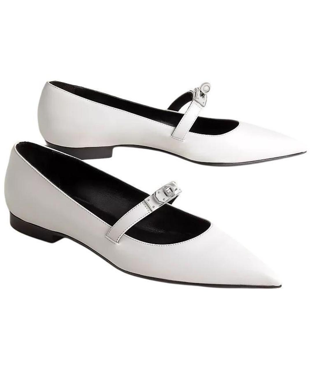 HERMES Белые кожаные балетки, фото 3