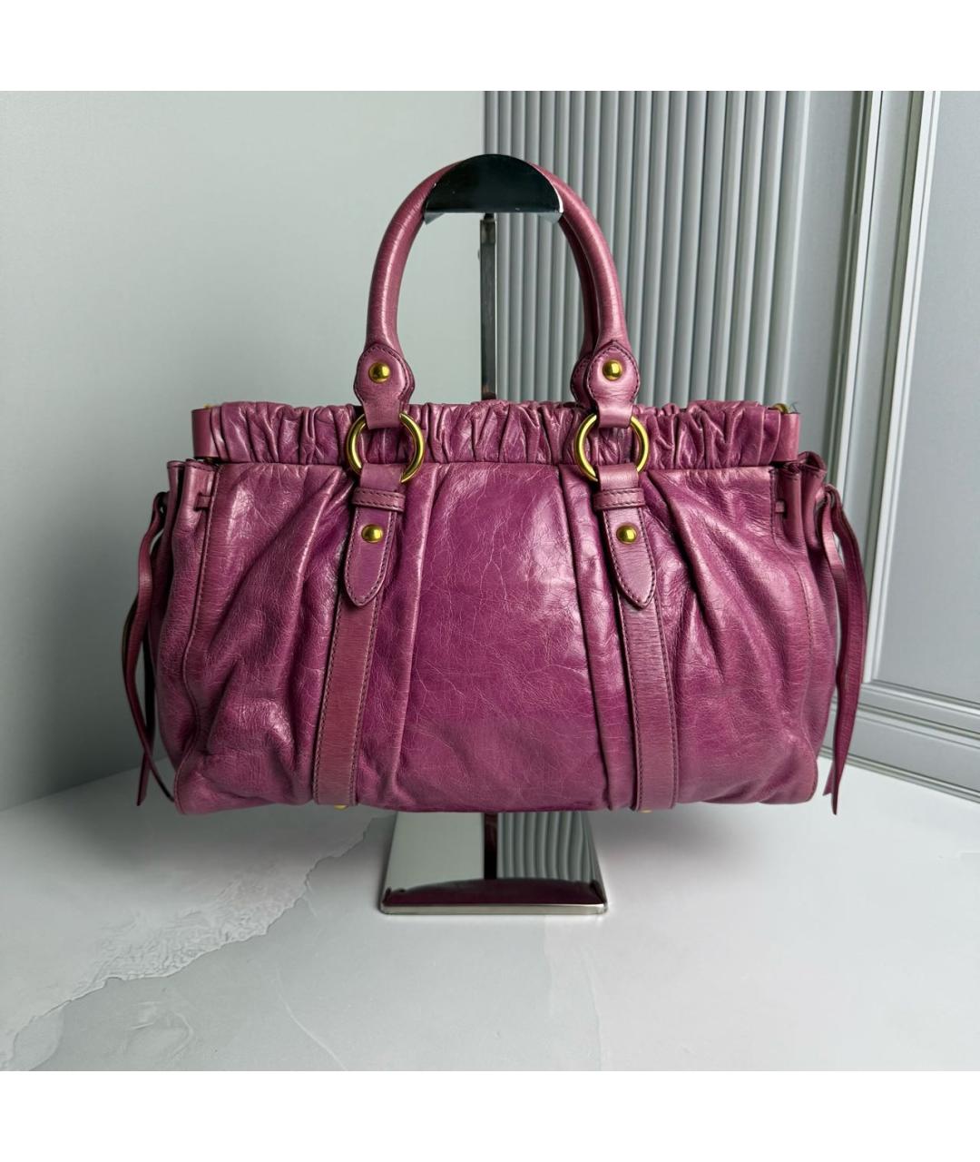 MIU MIU Розовая кожаная сумка с короткими ручками, фото 4