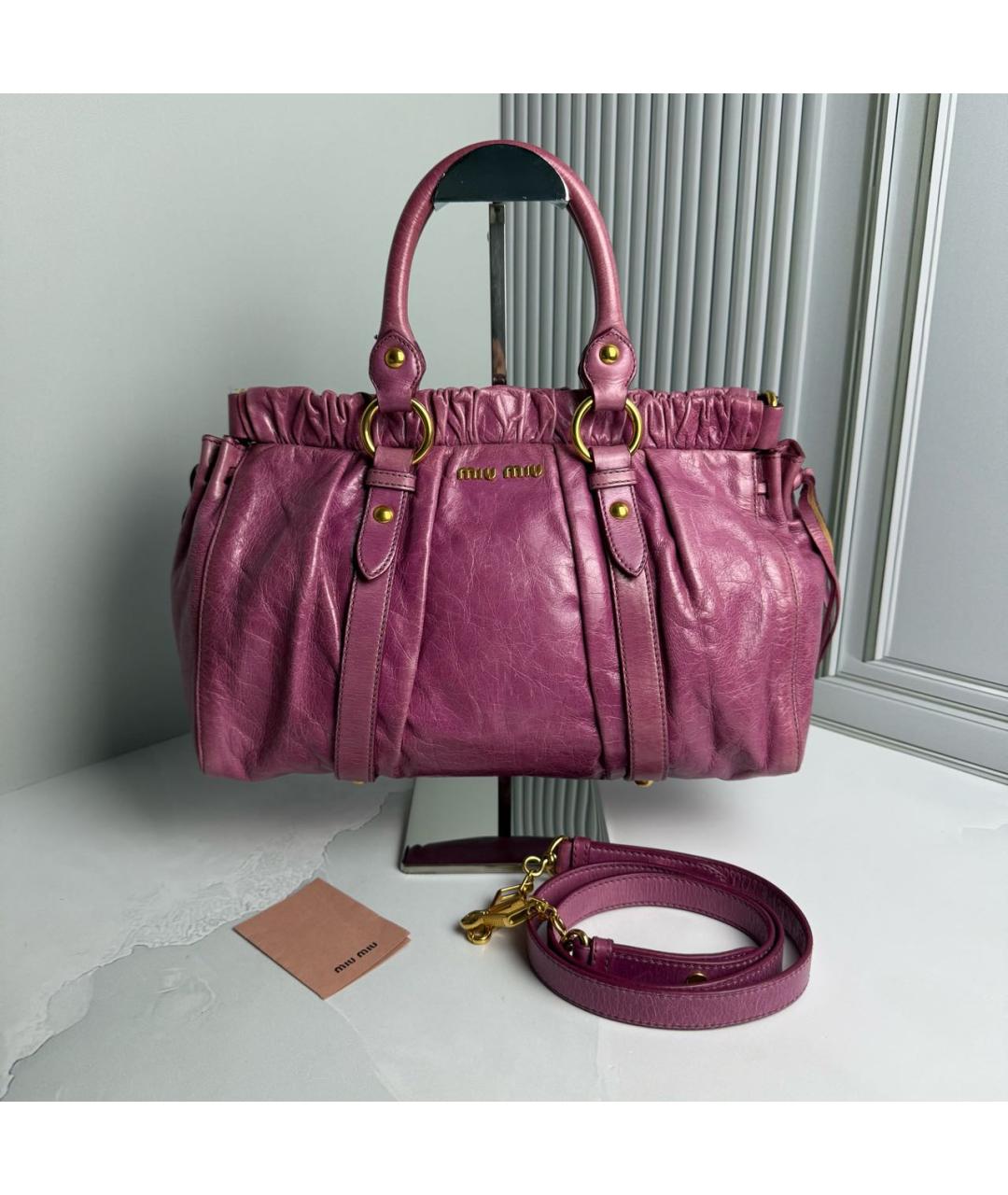 MIU MIU Розовая кожаная сумка с короткими ручками, фото 8