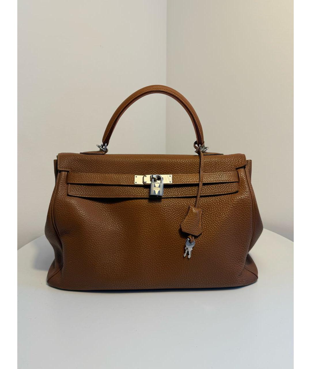 HERMES Коричневая кожаная сумка с короткими ручками, фото 8