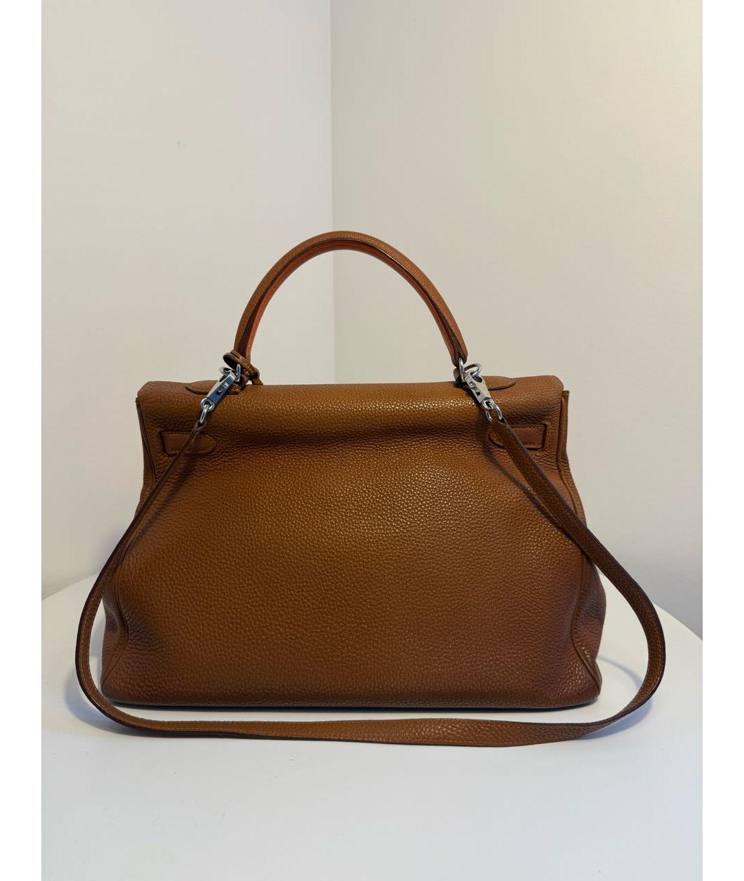 HERMES Коричневая кожаная сумка с короткими ручками, фото 3