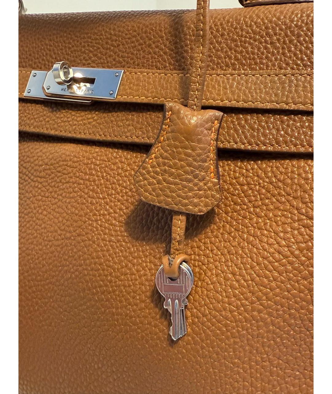 HERMES Коричневая кожаная сумка с короткими ручками, фото 6