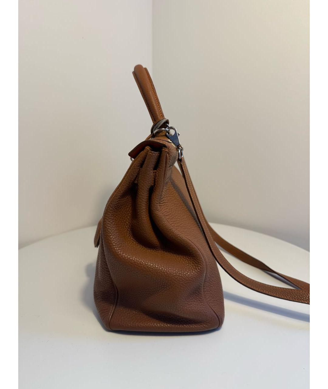 HERMES Коричневая кожаная сумка с короткими ручками, фото 2