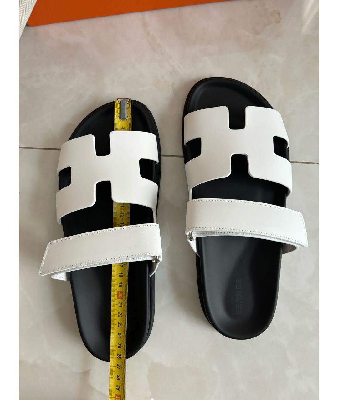 HERMES Белые кожаные шлепанцы, фото 6