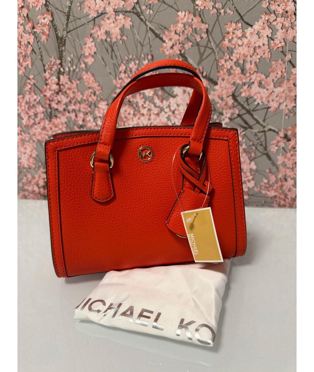 MICHAEL KORS Оранжевая кожаная сумка с короткими ручками, фото 9