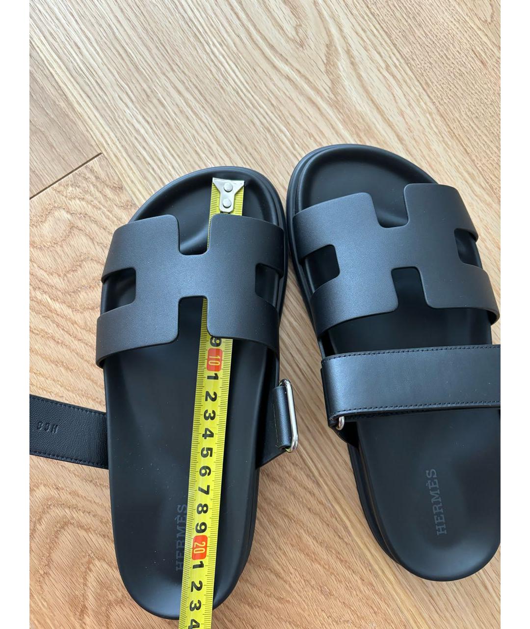 HERMES Черные кожаные шлепанцы, фото 6