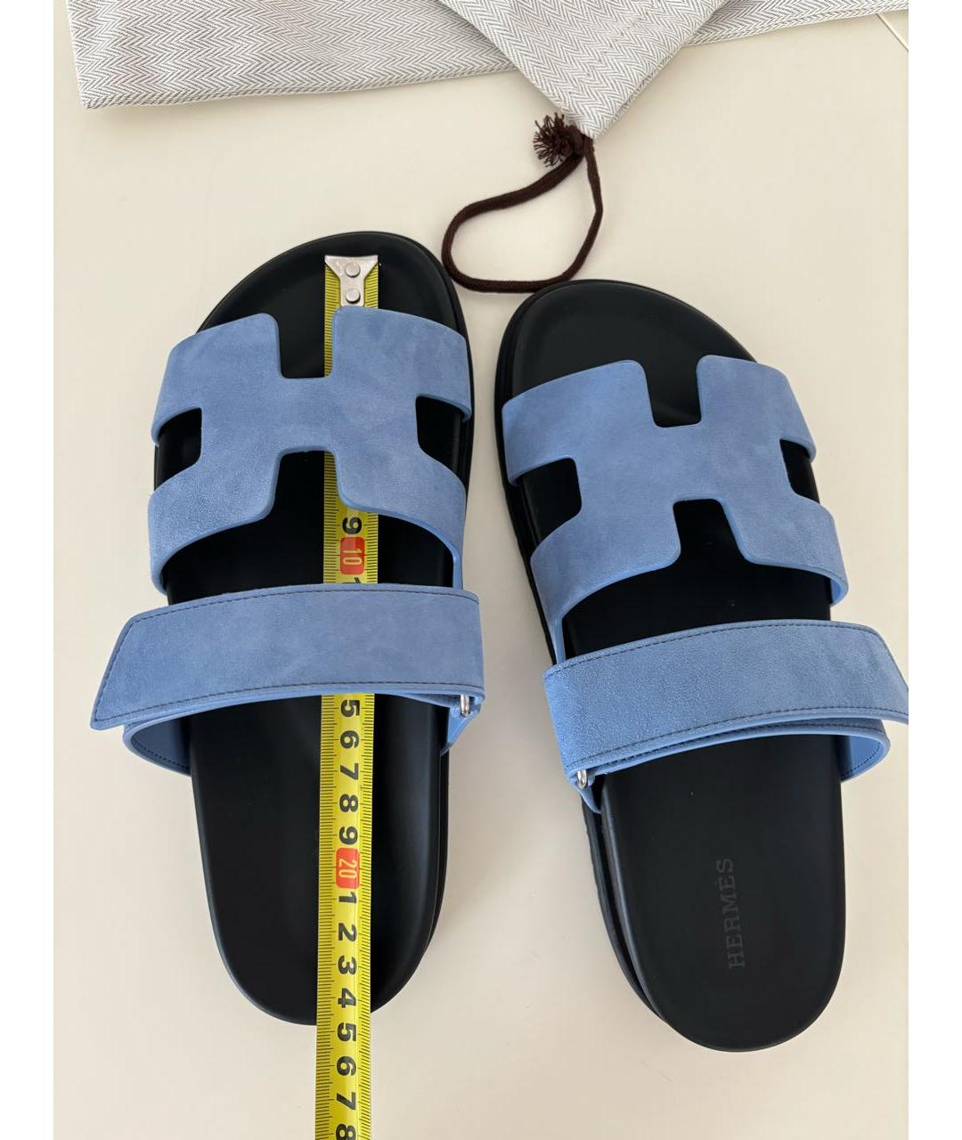 HERMES Синие замшевые шлепанцы, фото 6